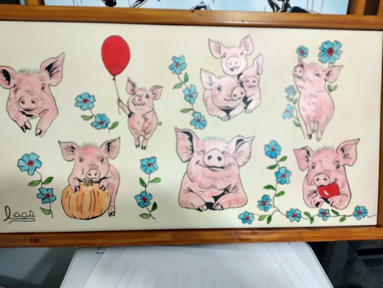 Original Animal Painting by Chris Laas | Color Field Painting Art on Canvas | fun at the pig farm