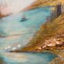 Fantasy lake with swans and distant boats