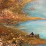Romantic lakeside scene with birds in flight