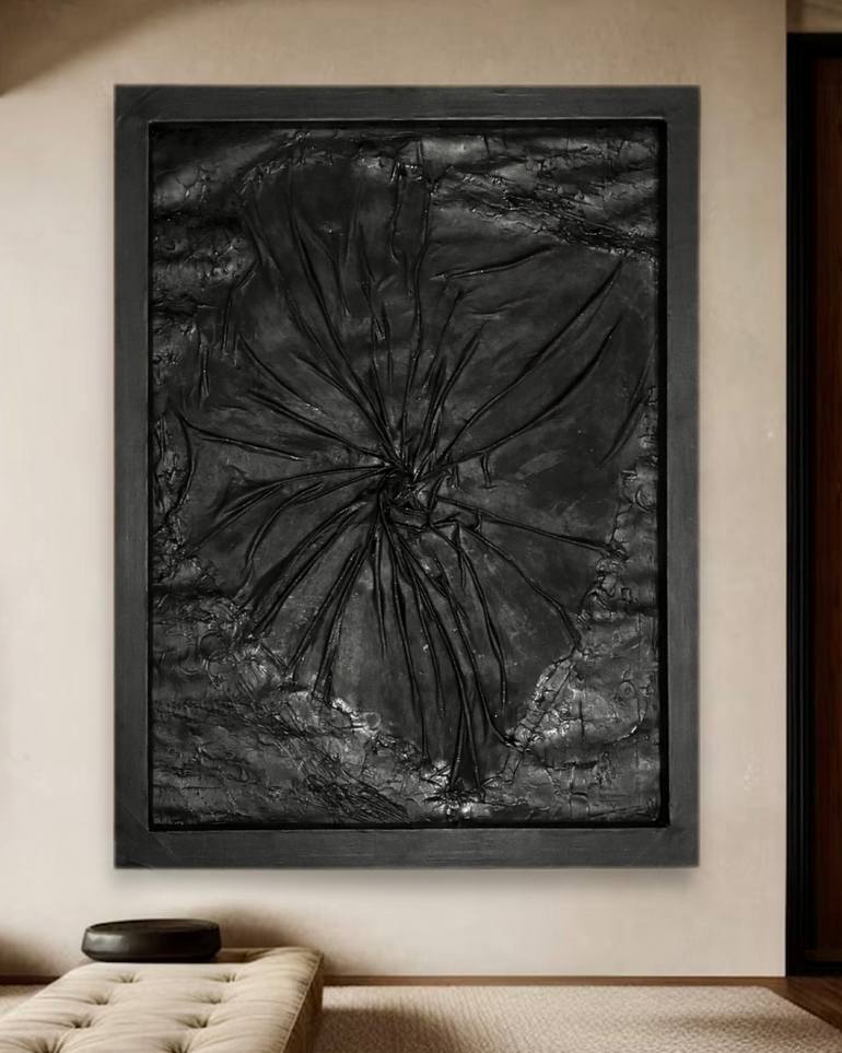 Original Abstract Painting by Ulas Bakir | Abstract Art on Wood | Black Convergence: A Study of Tension, Silence and Depth