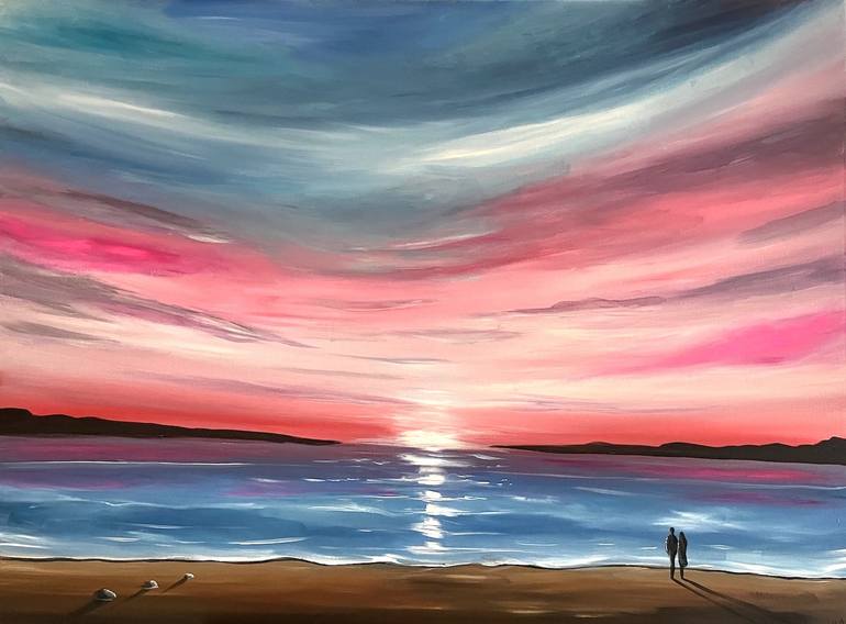 pink sunset acrylic painting