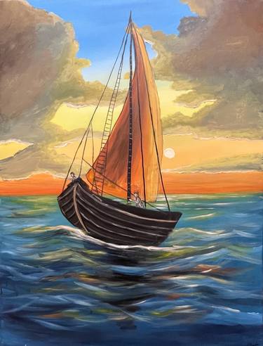 Original Impressionism Sailboat Paintings by Aisha Haider