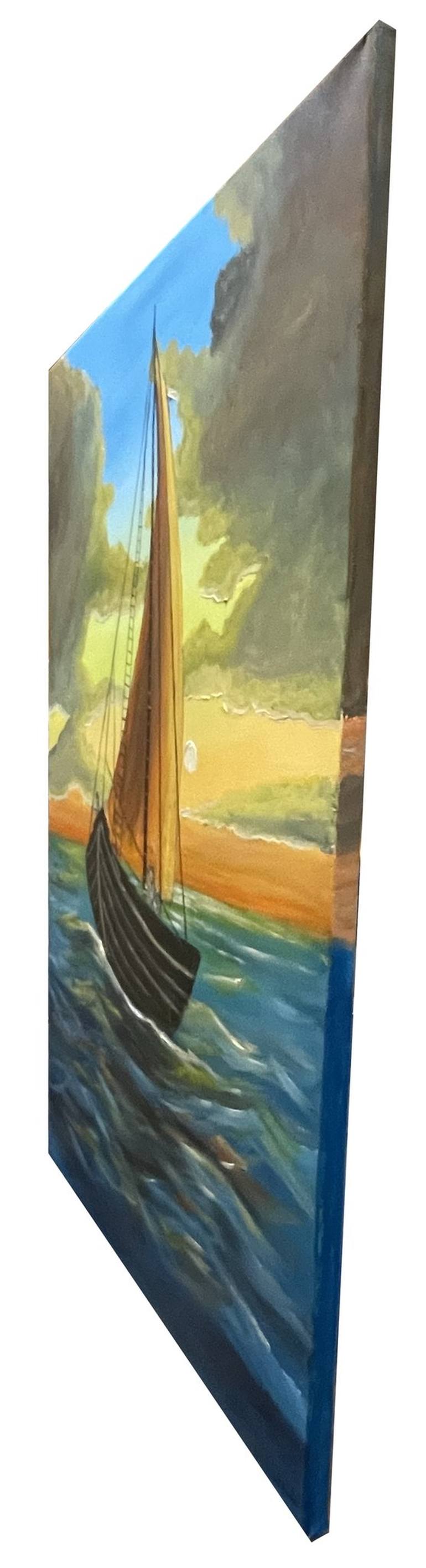 Original Impressionism Sailboat Painting by Aisha Haider