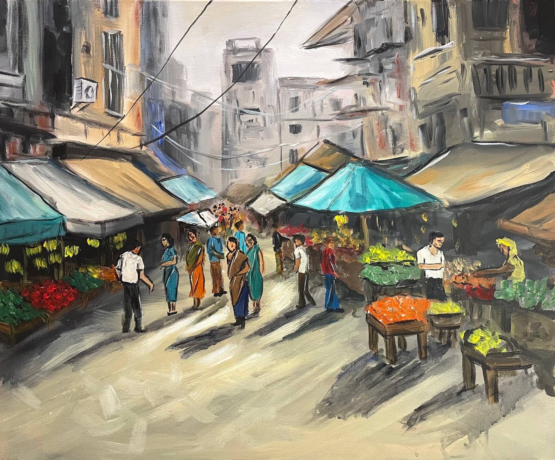 ダンスの油画 Aisha 作 Vibrant Market Scene Painting by Aisha Haider | Saatchi Art Cyprus