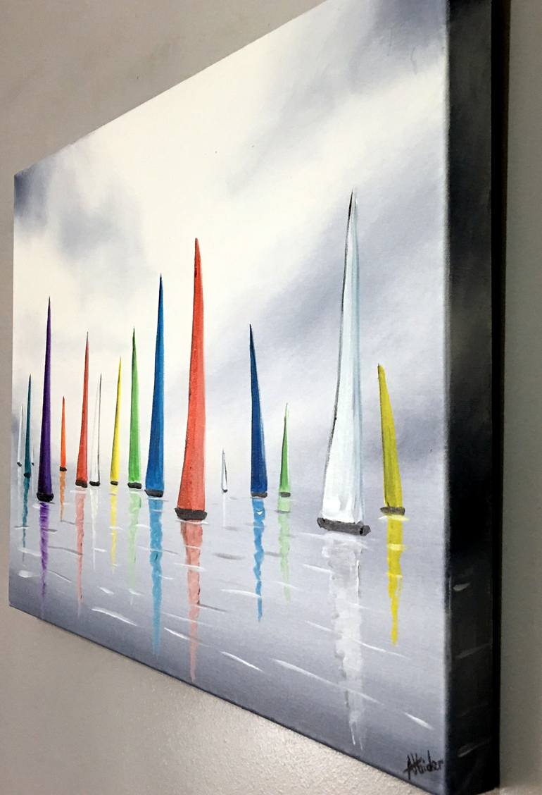 Original Impressionism Sailboat Painting by Aisha Haider