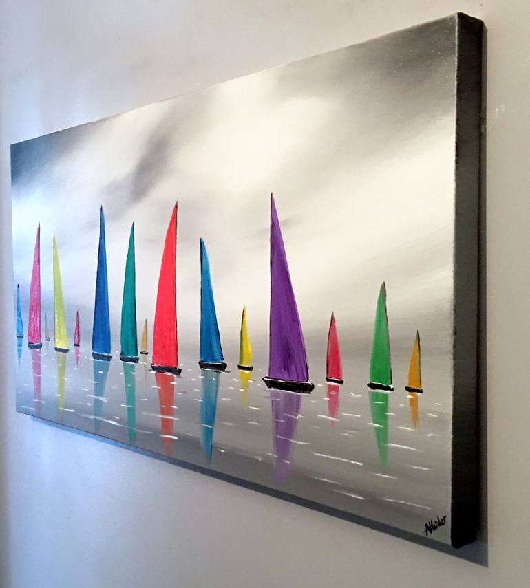 Original Impressionism Sailboat Painting by Aisha Haider