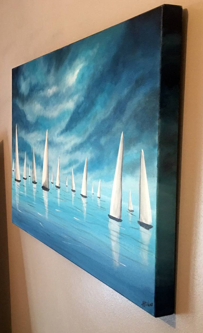 Original Impressionism Sailboat Painting by Aisha Haider