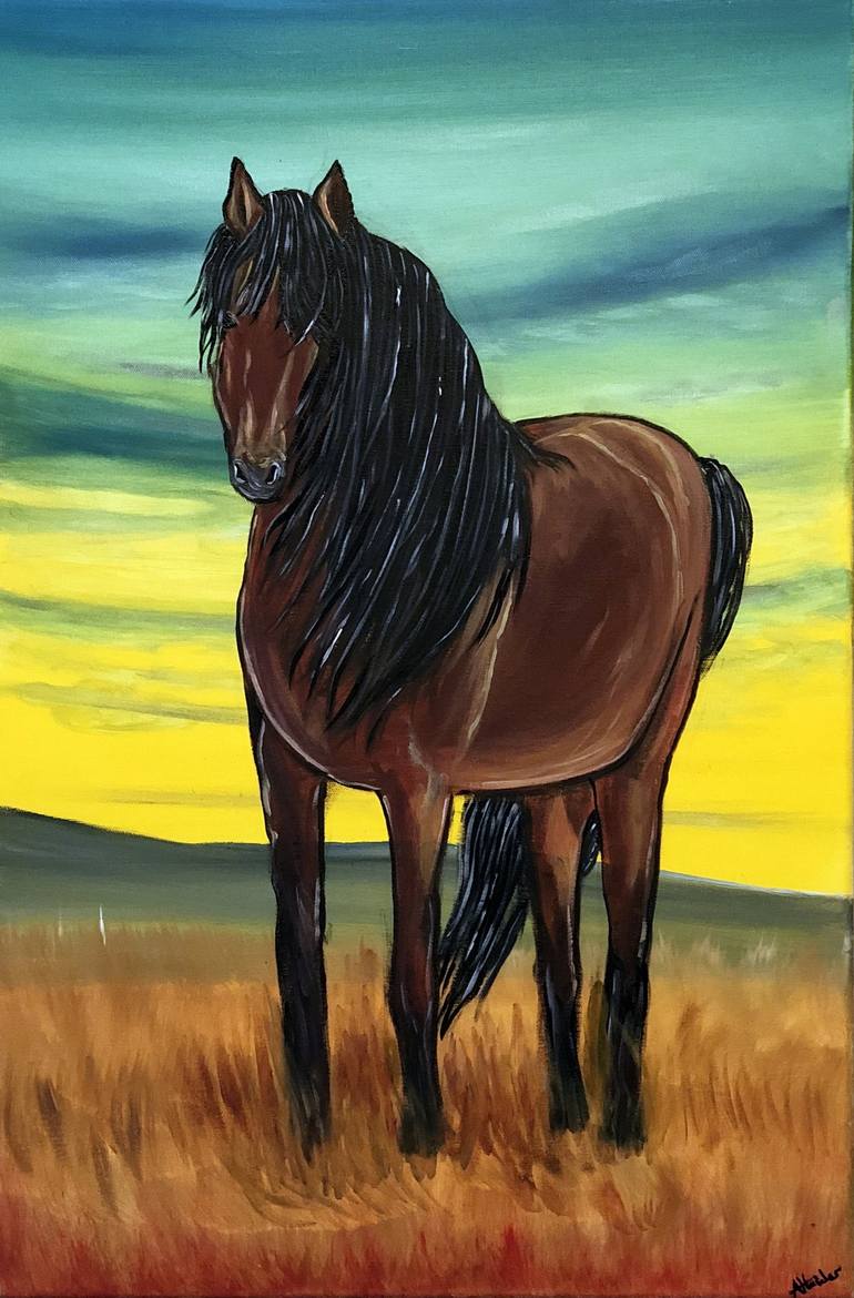 sunset horse painting