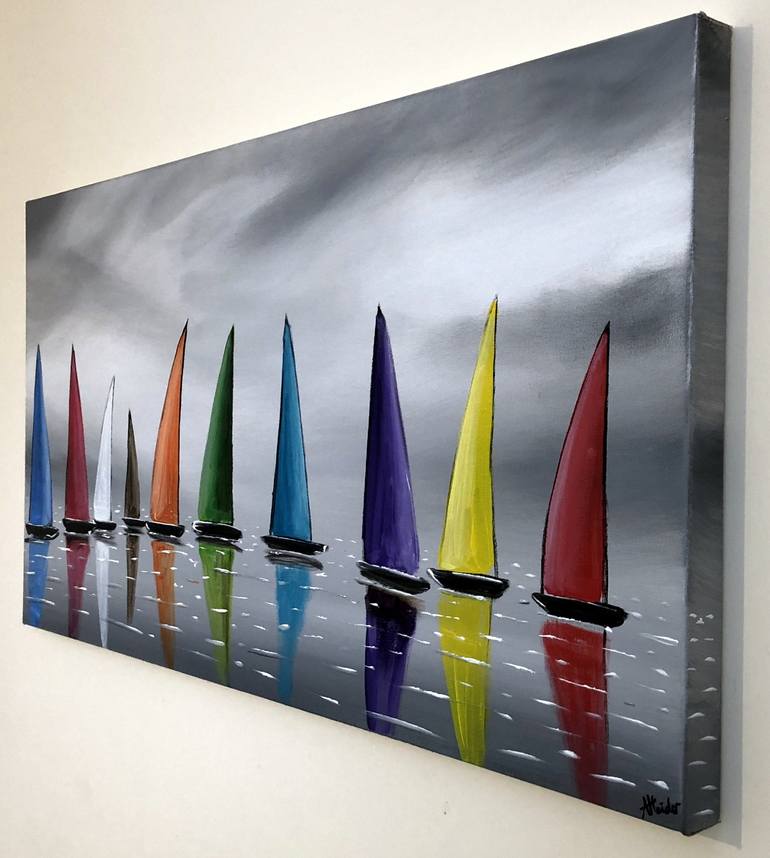 Original Impressionism Sailboat Painting by Aisha Haider