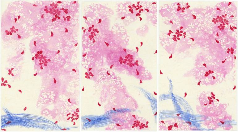 Original Abstract Expressionism Floral Printmaking by Hiroko Imada