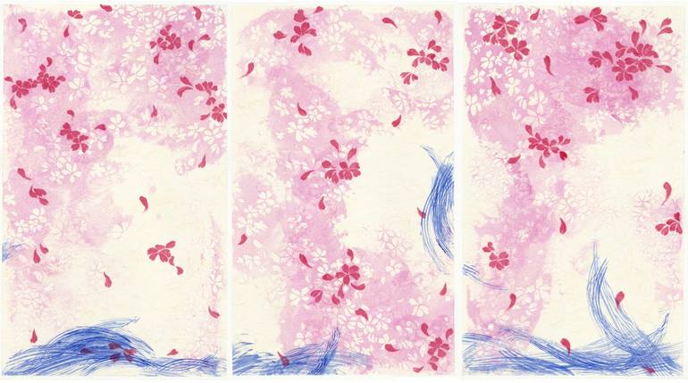 Original Abstract Expressionism Floral Printmaking by Hiroko Imada