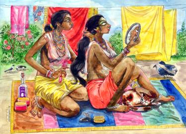 Original Figurative Rural life Paintings by Bidya Ashok