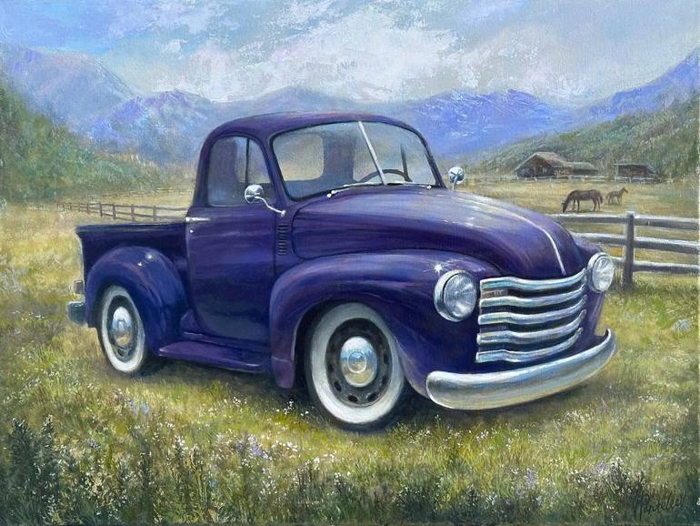 Original Car Painting by Vladimir Panteleev | Realism Art on Canvas | Summer of the Old Farm