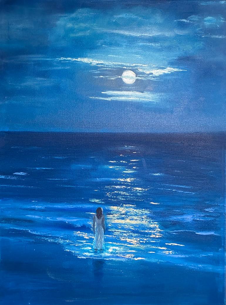 Original Seascape Painting by Ekaterina Galanzha | Romanticism Art on Canvas | The Night Dreams