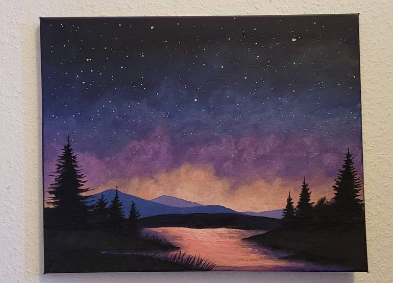 Original Landscape Painting by Marius Teppe | Realism Art on Canvas | Nightfall at the Pond