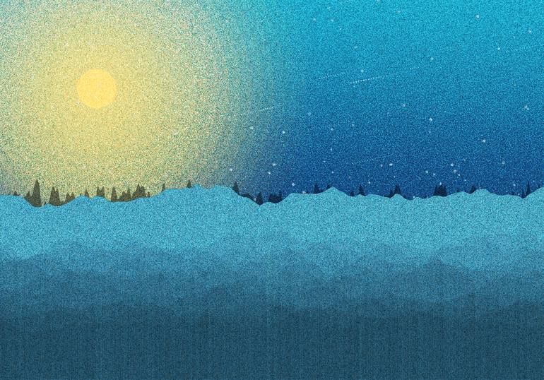 Original Landscape Digital by Heru Susanto | Abstract Art on Paper | Eventide - Abstract Landscape at the Edge of Night