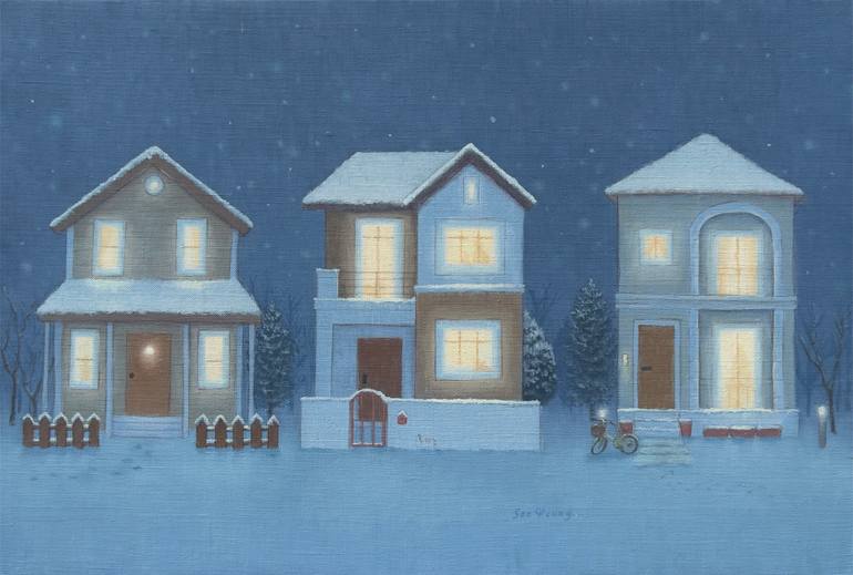 Original Family Painting by Sooyeong Kim | Illustration Art on Canvas | The night of the first snowfall
