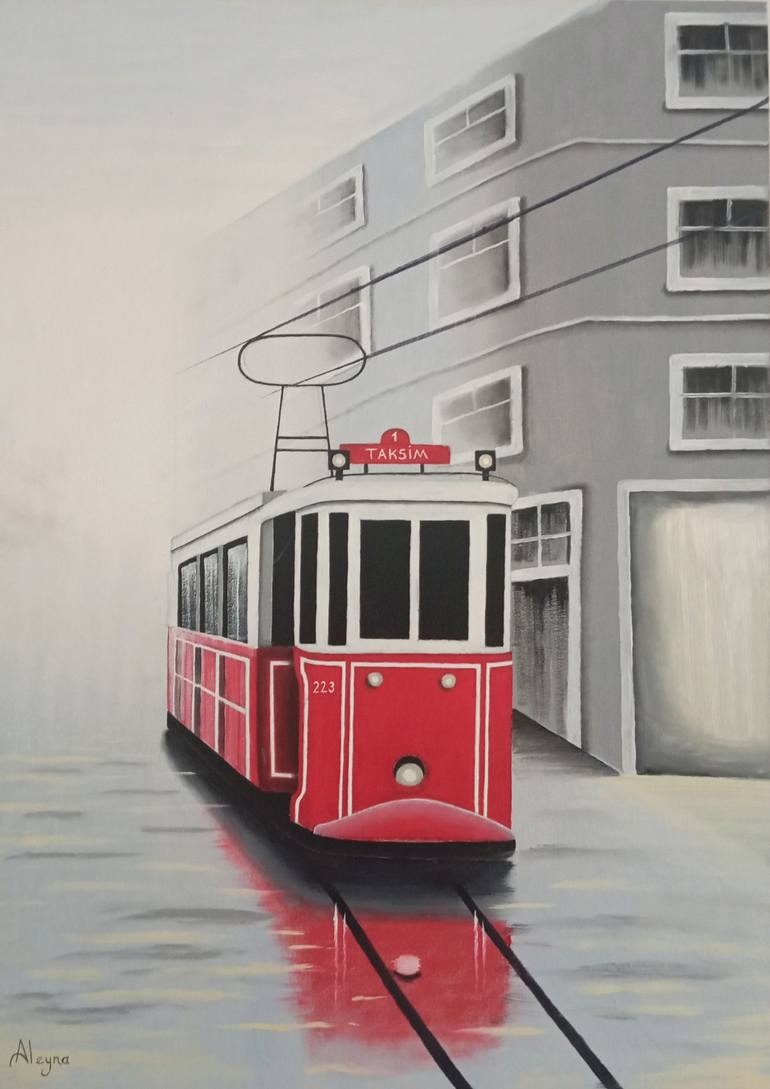 Original Famous Painting by Aleyna Sen  Realism Art on Canvas  Nostalgic Tram