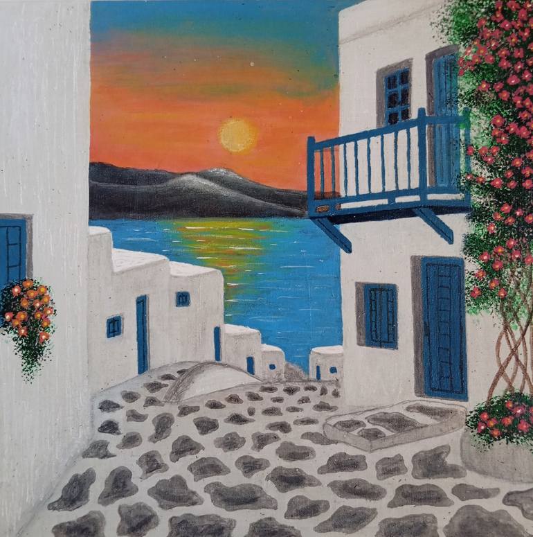 Original Landscape Painting by Aleyna Sen | Realism Art on Mdf | Sunset by the Sea - Small Original Coastal Acrylic Painting