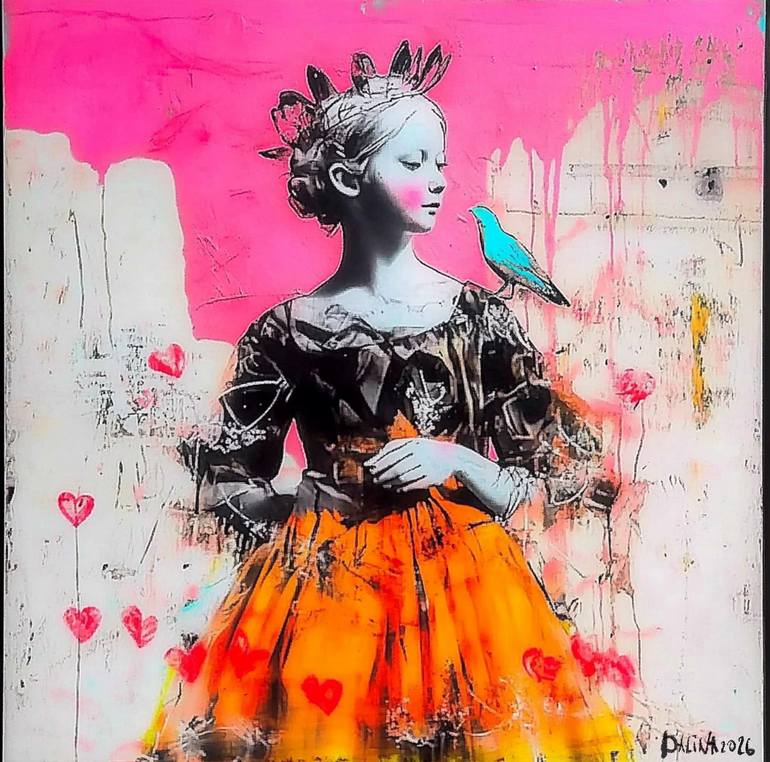 Original Children Painting by Alina Demianchuk | Art Deco Art on Canvas | So much love for you- little princess portrait acrylic art