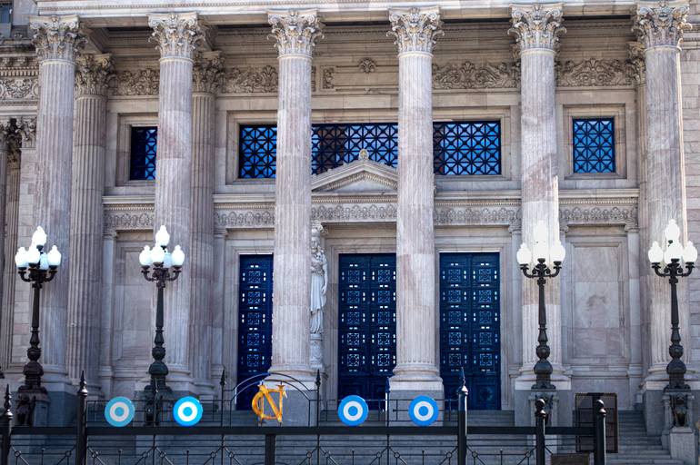 National Congress Facade: Columns and Escutcheon Photography by Carlos ...