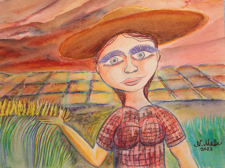 Original Abstract Painting by Nils Mette | Abstract Art on Paper | The Young Farmer and Her Fields