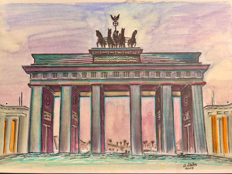 Original Architecture Painting by Nils Mette | Abstract Expressionism Art on Paper | Brandenburg Gate, and the Realignment