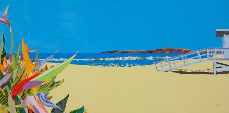 Original Beach Painting by Jean-francois Miaule | Contemporary Art on Canvas | Birds of Paradise
