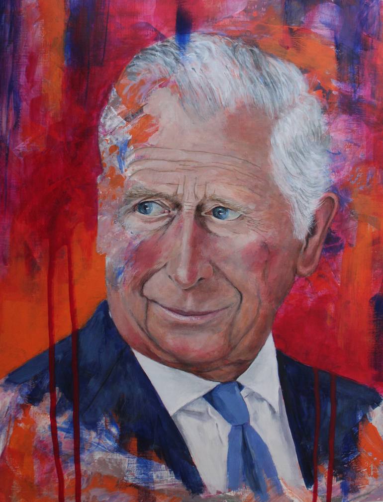 Original Famous Painting by Simon Buckle  Abstract Art on Paper  King Charles III