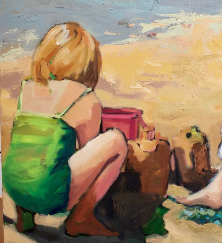 Original Figurative Beach Painting by Fiona Phillips