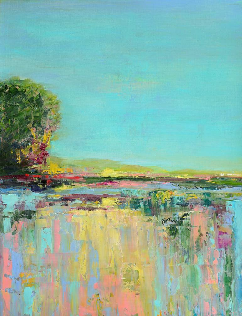 Original Landscape Painting by Marina Kozyr | Impressionism Art on Paper | Morning Light Over the Lake