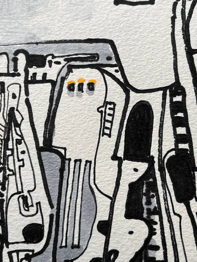 Original Futurism Outer Space Drawing by Jim Harris