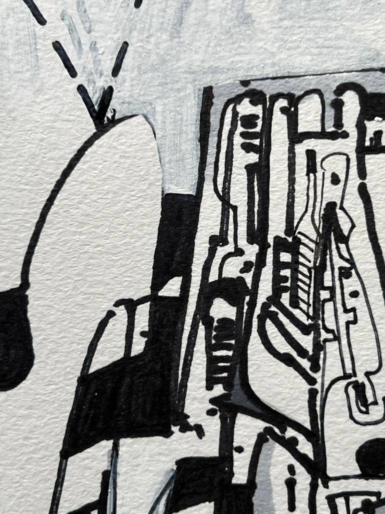 Original Futurism Outer Space Drawing by Jim Harris