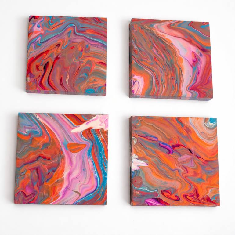 Original Abstract Painting by Callista Steele | Abstract Art on Wood | Shifting Currents (Set of Four)