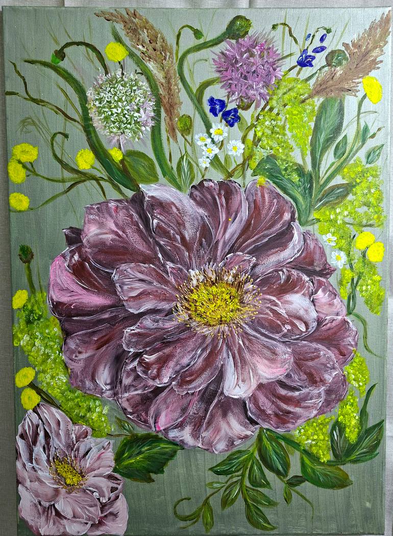Garden Flowers Painting by Seva Aliyeva | Saatchi Art Canada