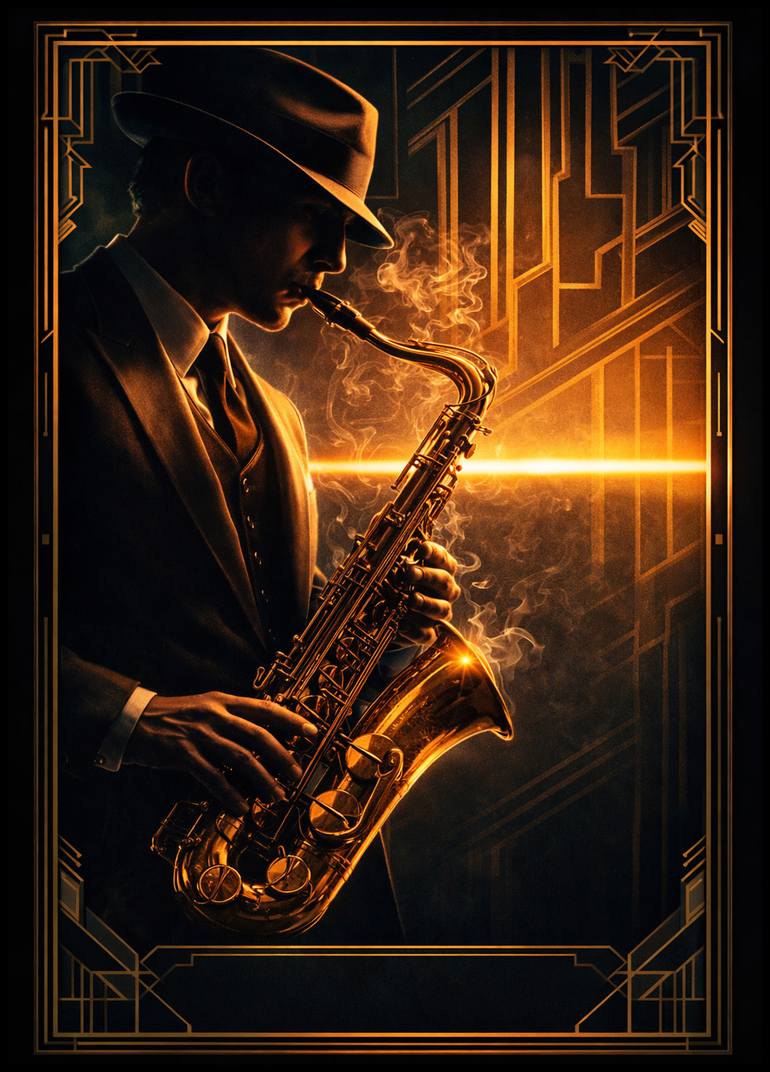 Original Music Digital by Marek Polunin | Abstract Art on Paper | Golden Echoes of the Roaring Night