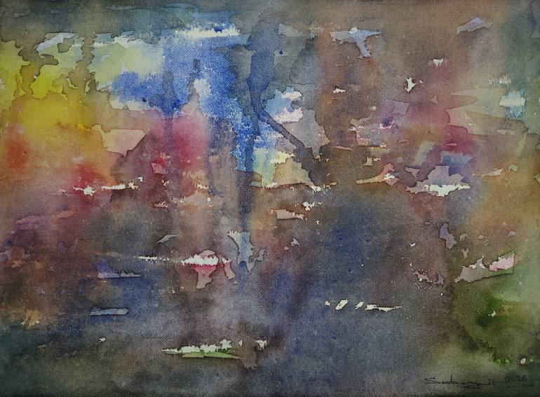 Original Abstract Painting by Sarbajit Dhar | Abstract Expressionism Art on Paper | Whispers of a Forgotten Evening