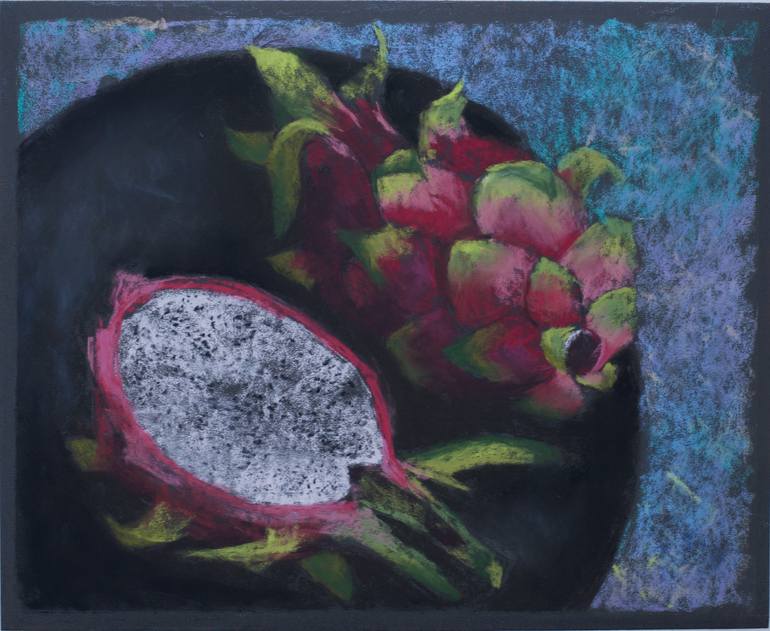 Original Garden Drawing by Maria Nikulina | Color Field Painting Art on Other | Dragon Fruit