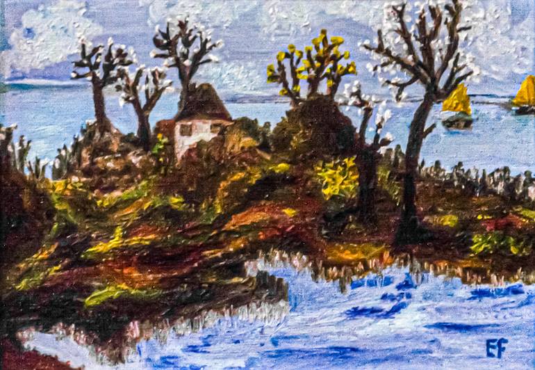 Original Landscape Painting by Elena Fontanesi | Impressionism Art on Canvas | White Bloom on the Lake (Fioritura in bianco sul lago)