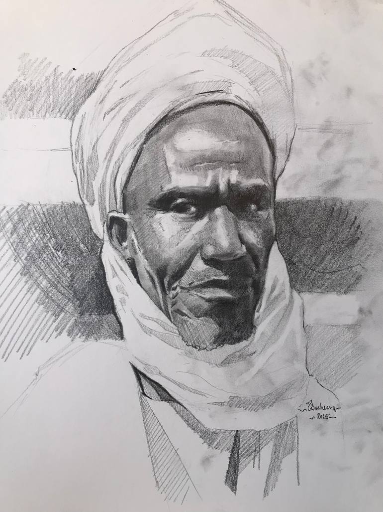 Original Men Drawing by Basheera Abdulsalam | Realism Art on Paper | Guardian of the Zaure