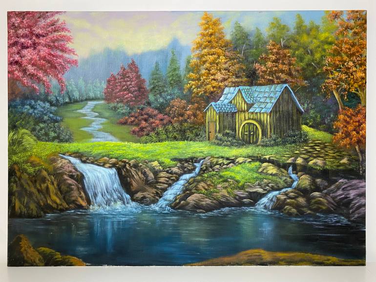 Original Landscape Painting by Maymona Alhamedi | Realism Art on Canvas | Calm by the Lake