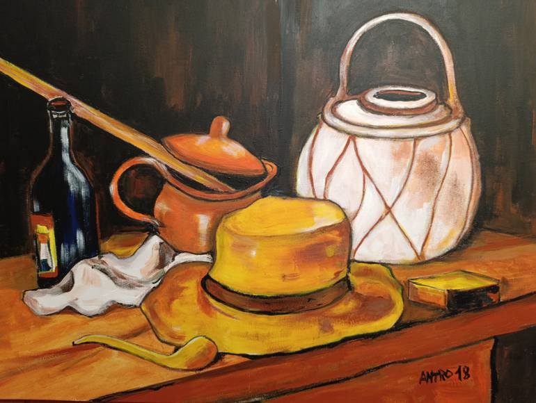 Original Still Life Painting by Roberto Delpui | Post-impressionism Art on Canvas | The Traveler's Respite