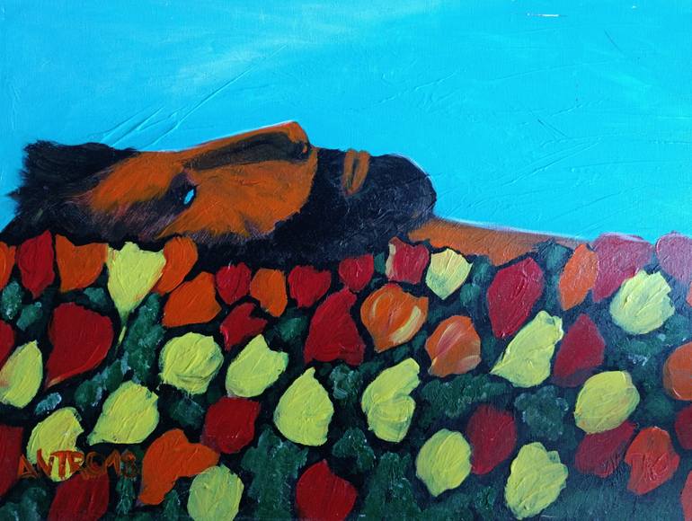 Original Men Painting by Roberto Delpui | Expressionism Art on Canvas | The Guardian of the Foliage