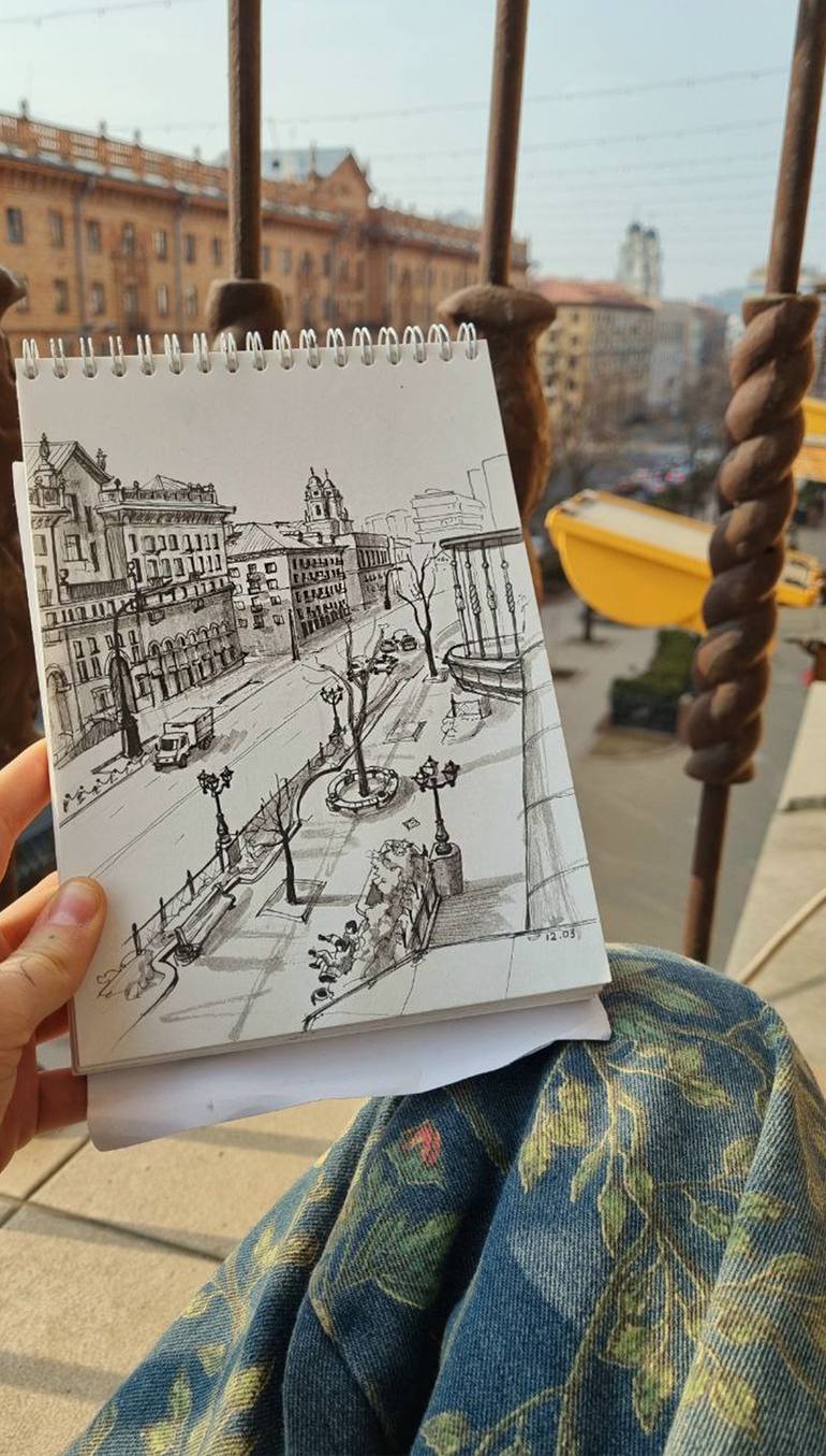Original Black & White Architecture Drawing by Alesia Lickevic