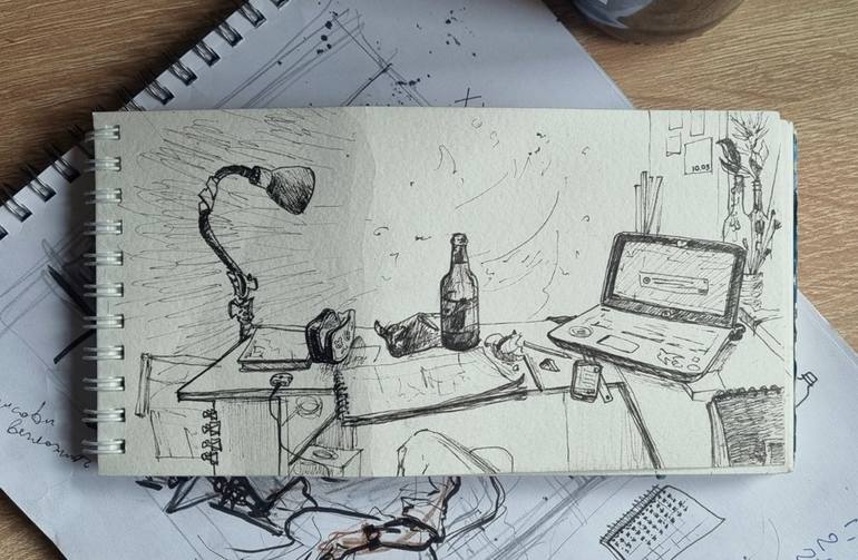 Original Black & White Still Life Drawing by Alesia Lickevic