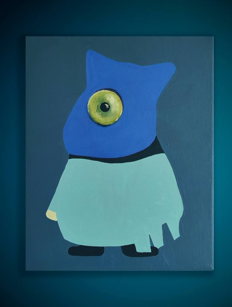 Original Fantasy Painting by Blue Carrot  Illustration Art on Canvas  Cyclopic