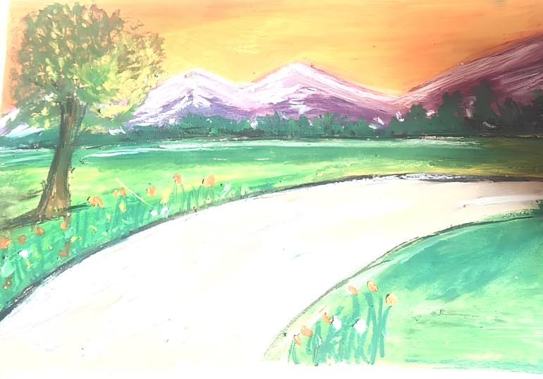 Original Landscape Mixed Media by Krithika A | Abstract Art on Fine Art Paper | The long way home