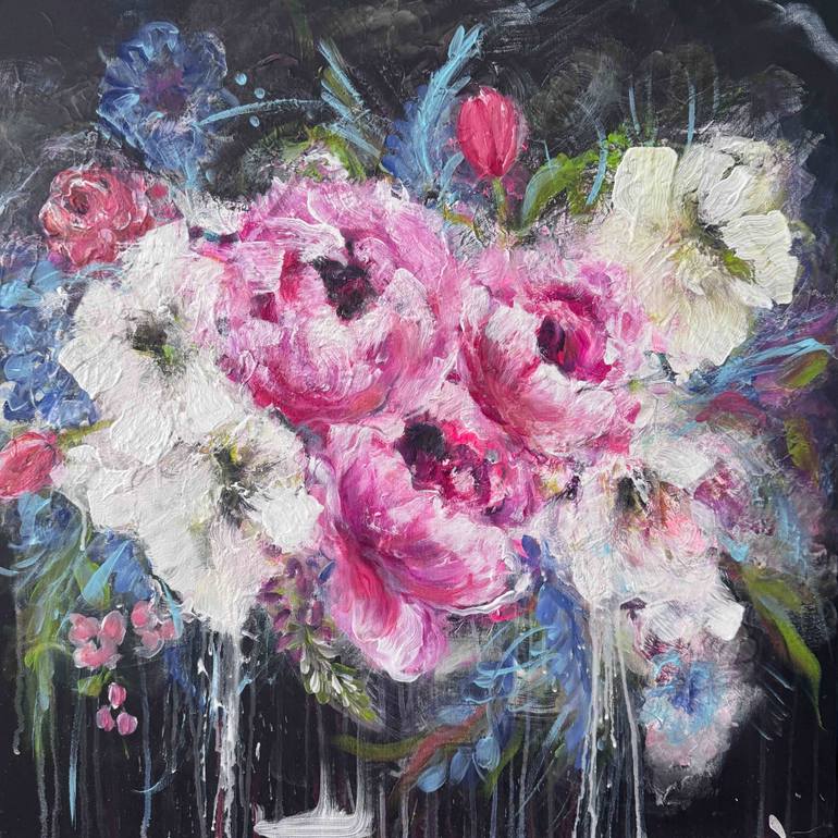 Original Floral Painting by Petra Dadikova | Contemporary Art on Canvas | garden of the night