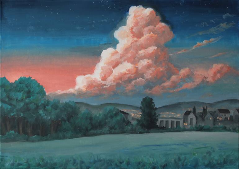 Original Landscape Painting by Klemens Woehrer | Realism Art on Canvas | Nightfall on the Outskirts