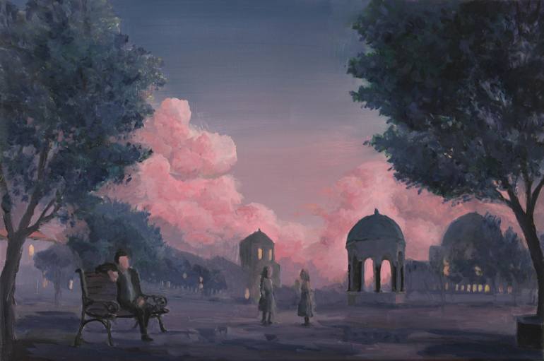 Original Sunset Painting by Klemens Woehrer | Contemporary Art on Canvas | The Last Walk Home